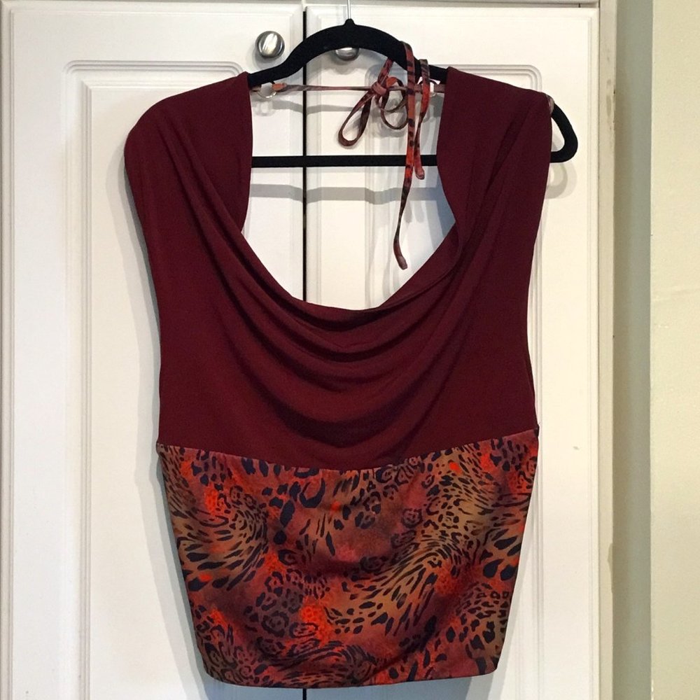 I.AM.GIA. Burgundy and Animal Print Tank Top